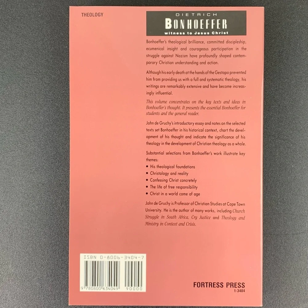 Dietrich Bonhoeffer Witness to Jesus Christ edited by John W. de Gruchy. 1991.